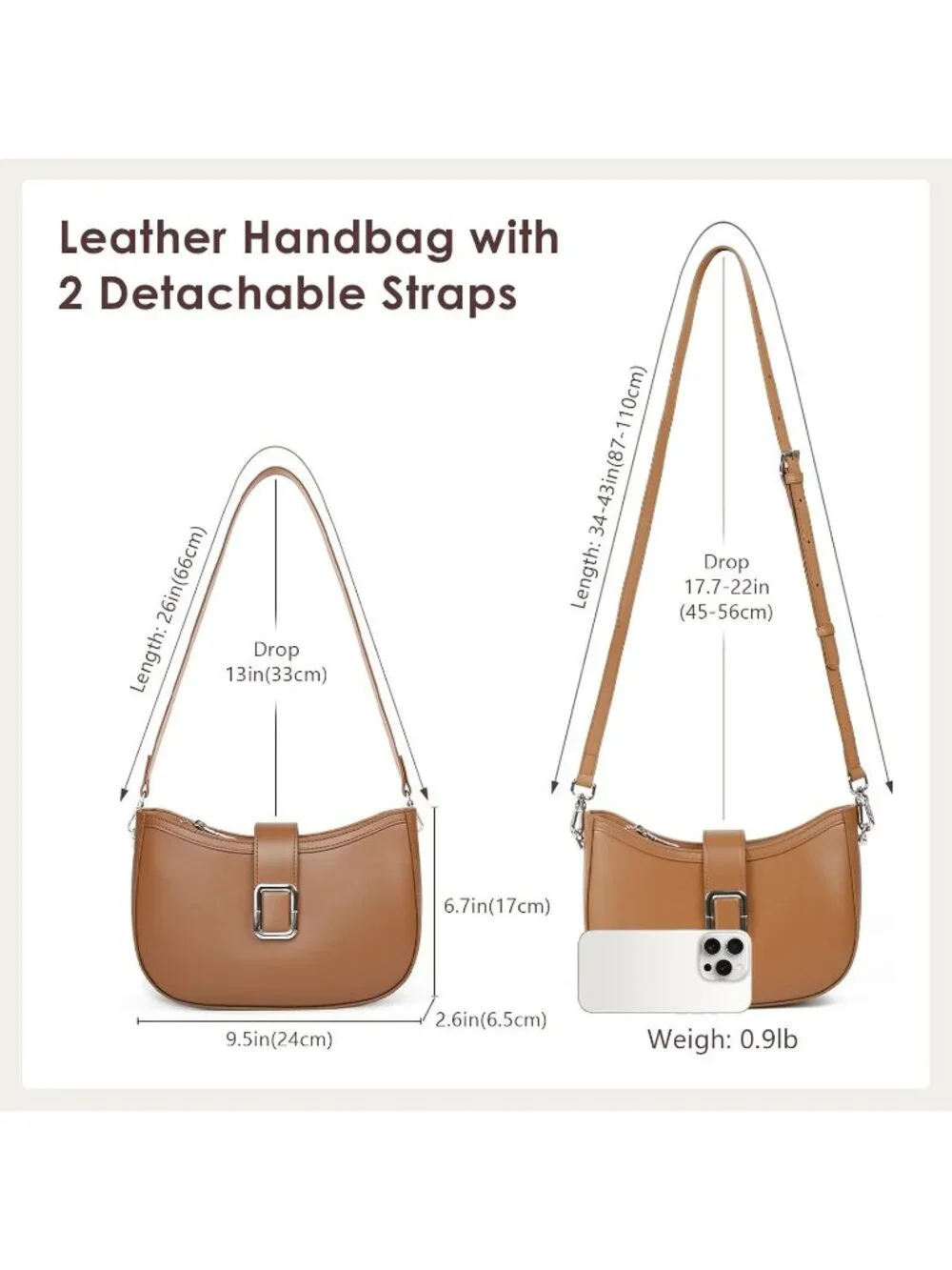 Women's Coffee Genuine Leather Purse 3 Pocket Shoulder Crossbody Bag